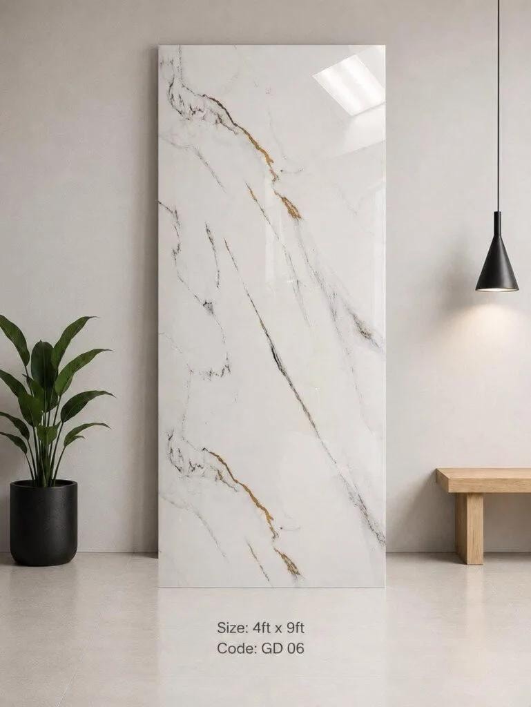White marble with gold vein backsplash panel GD 06 — Calgary kitchen
