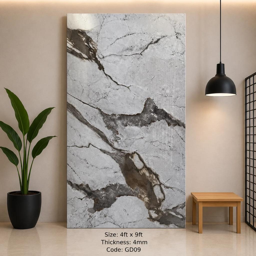 White marble with dramatic grey veining backsplash panel GD09 — Calgary