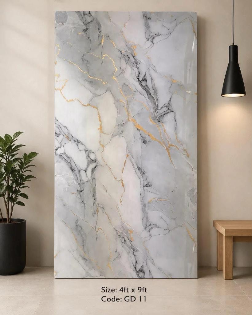 Grey marble with gold vein backsplash panel GD 11 — Calgary kitchen refacing