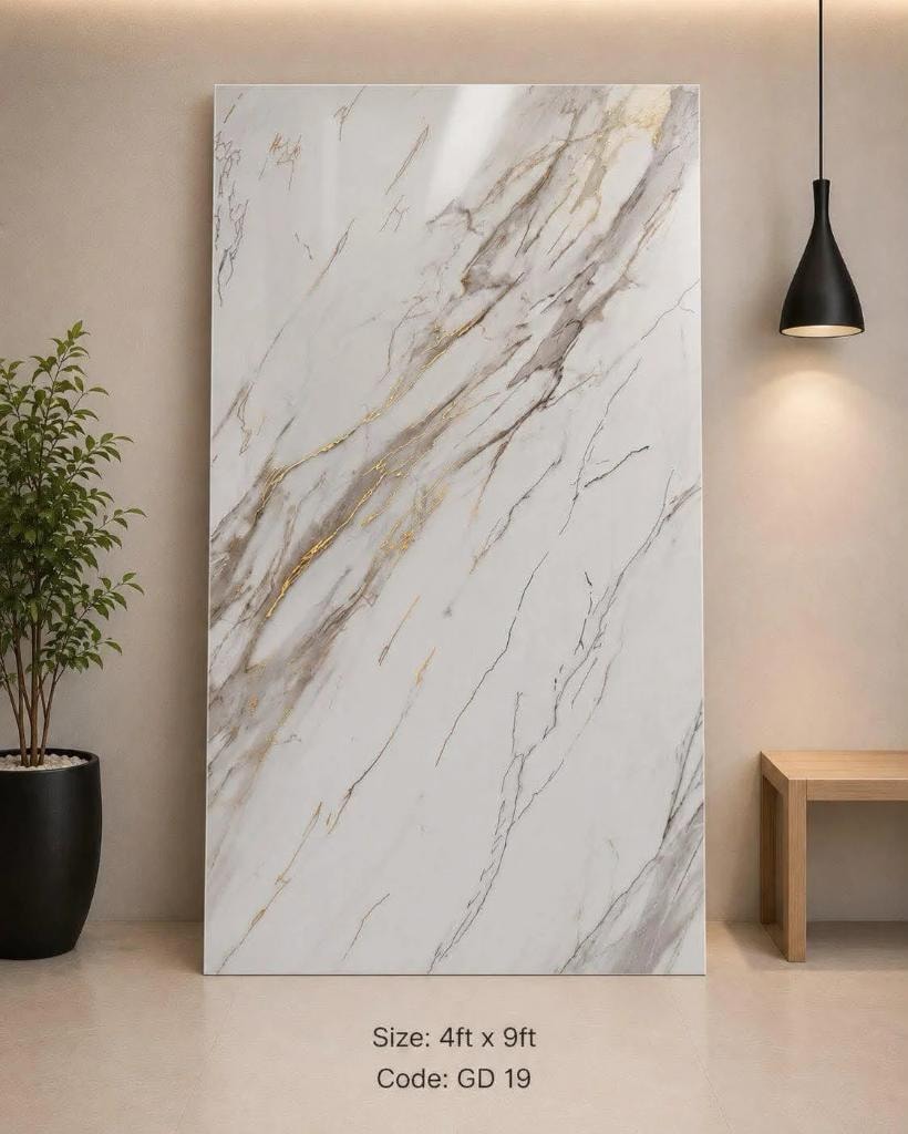 White marble with grey and gold veining backsplash panel GD 19 — Calgary kitchen
