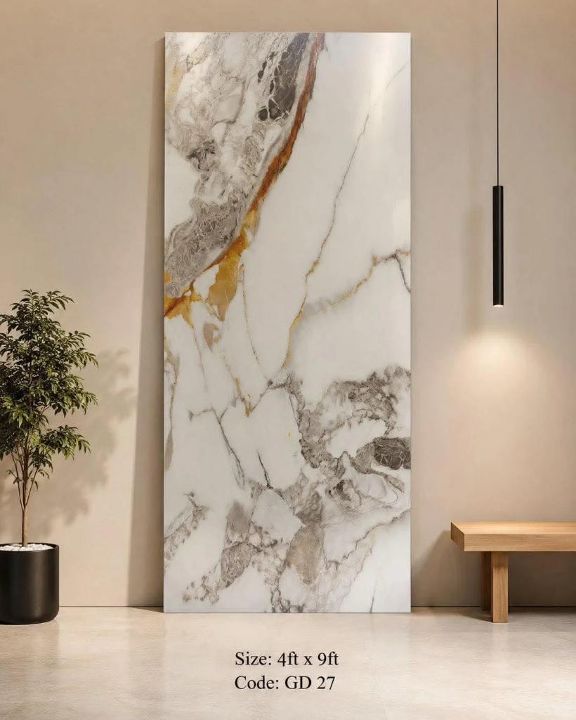 White marble with rust and grey veining backsplash panel GD 27 — Calgary