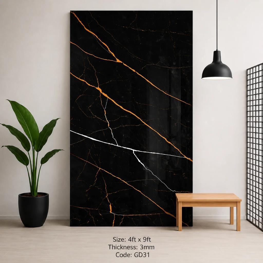 Black marble with copper vein backsplash panel GD31 — Calgary kitchen