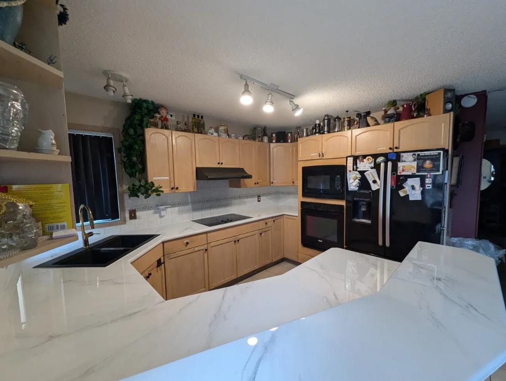 White marble epoxy countertop resurfacing Calgary kitchen — full view