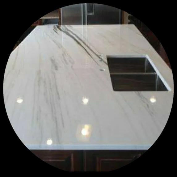 White marble epoxy countertop with integrated sink Calgary kitchen island
