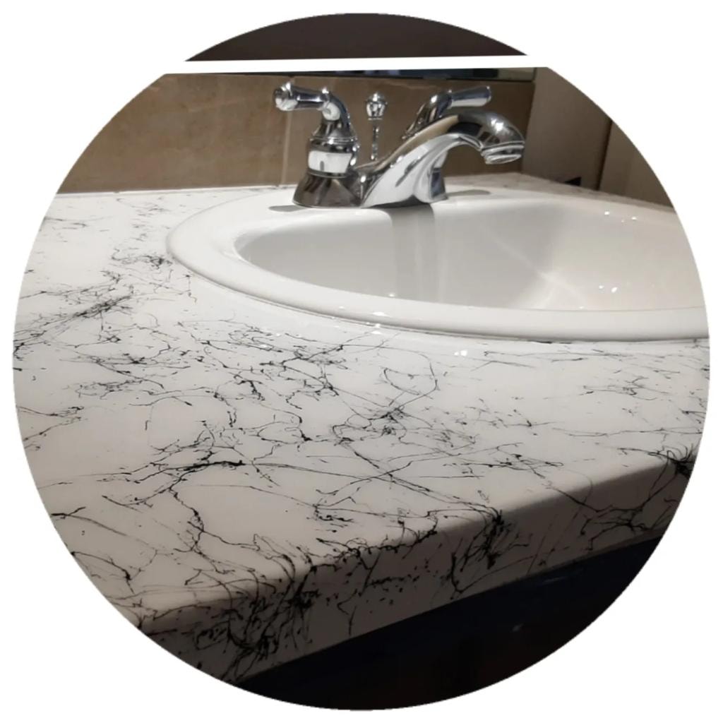 Black and white marble epoxy bathroom countertop resurfacing Calgary