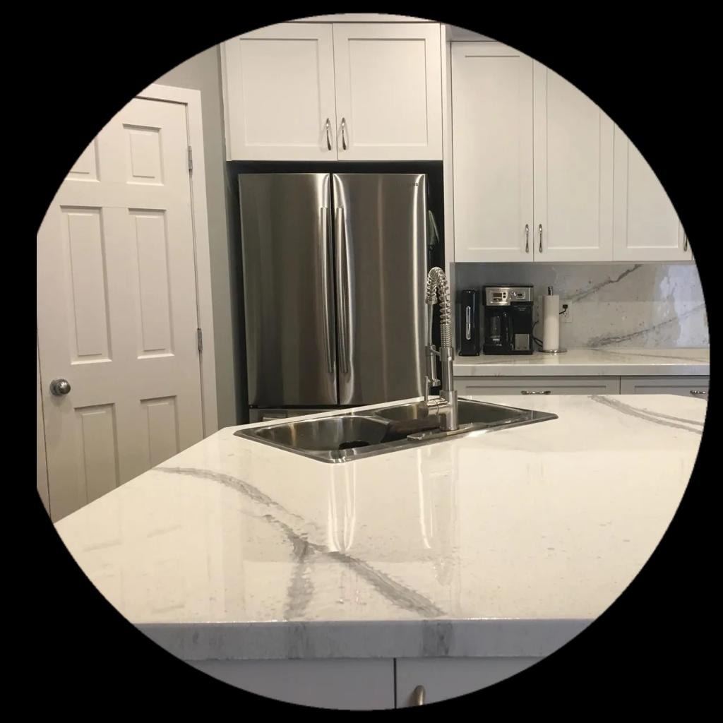 Kitchen island epoxy countertop resurfacing Calgary — white marble finish