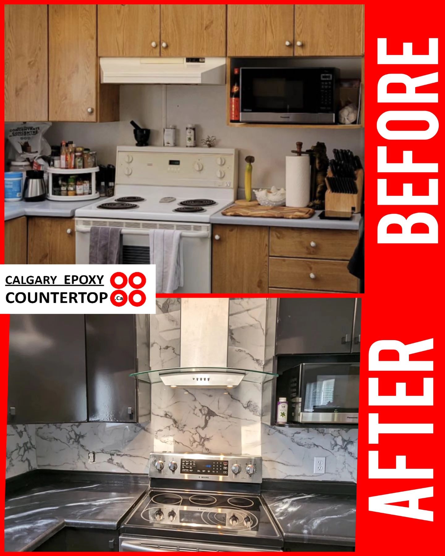 Kitchen backsplash reface Calgary — seamless grout-free finish