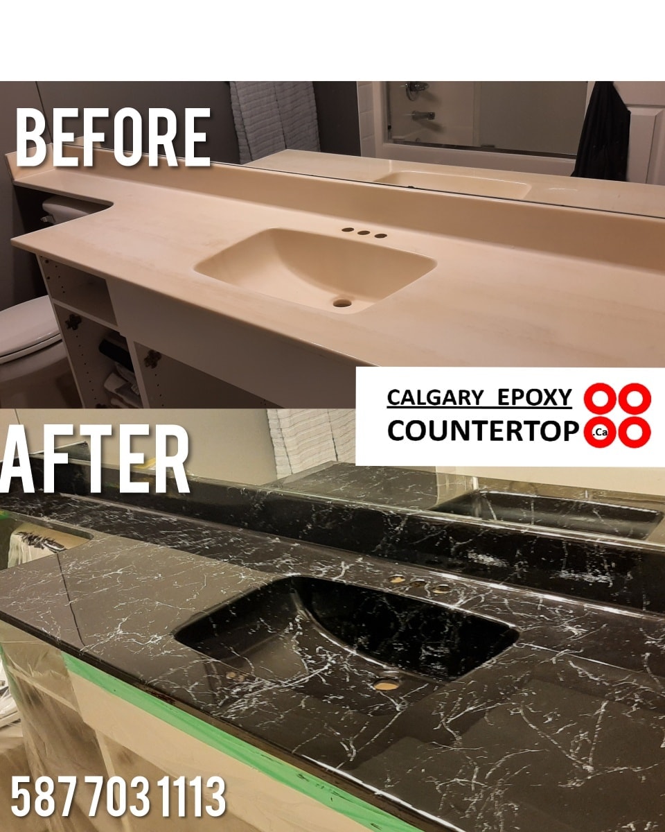 Marble bathroom countertop sink vanity luxury renovation Calgary