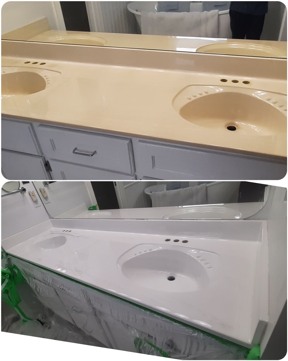 Bathroom vanity epoxy countertop resurfacing elegant modern Calgary