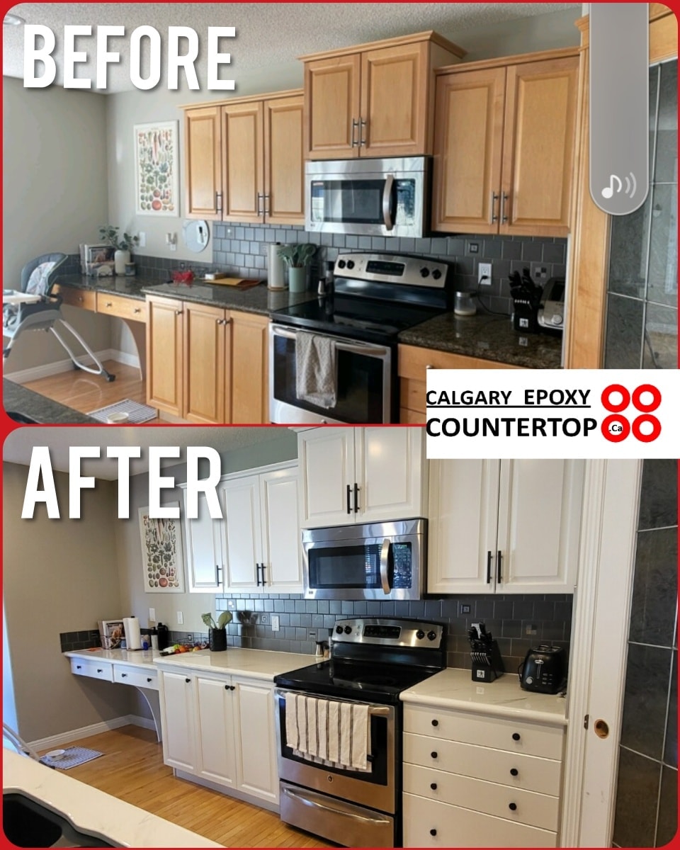 Kitchen cabinet and countertop transformation Calgary