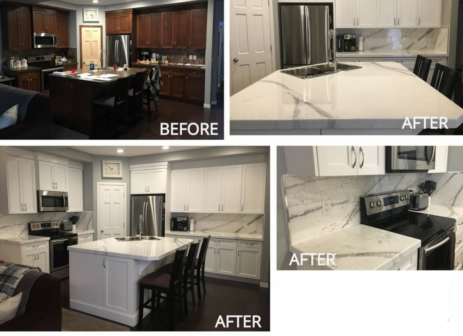 White kitchen cabinet painting and countertop update Calgary