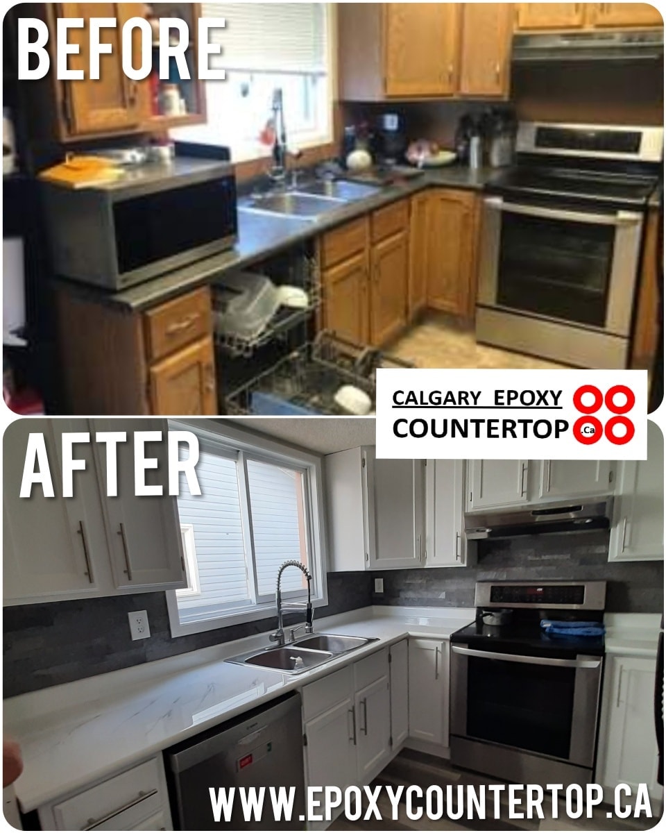 Kitchen cabinet painting transformation before and after Calgary