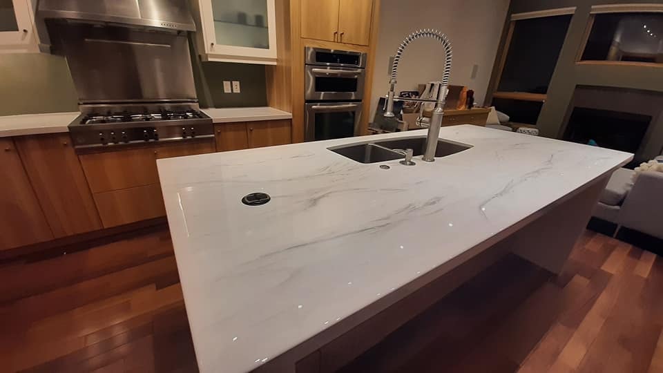 White marble kitchen island countertop Calgary
