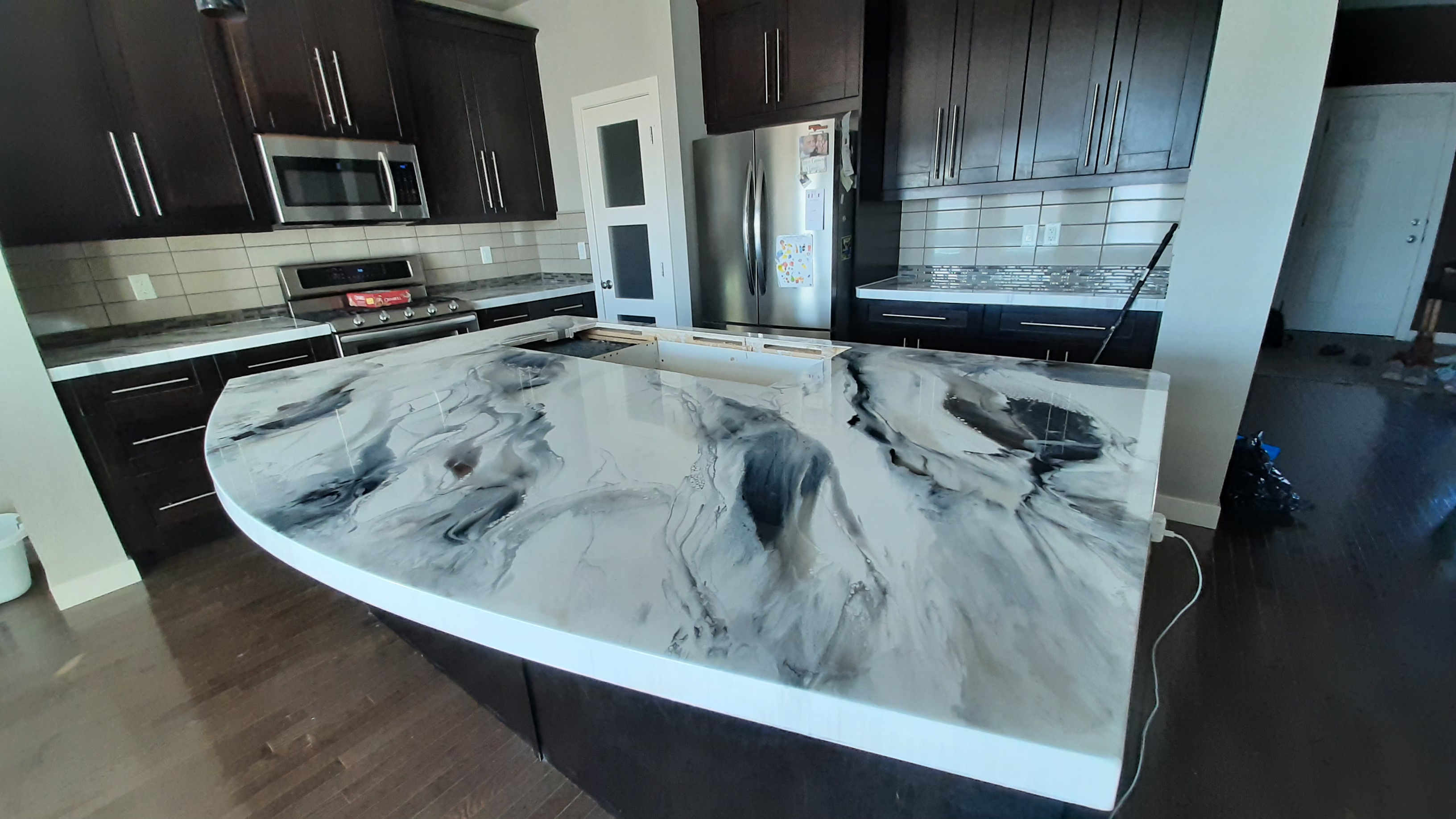 Custom black and white epoxy island countertop Calgary