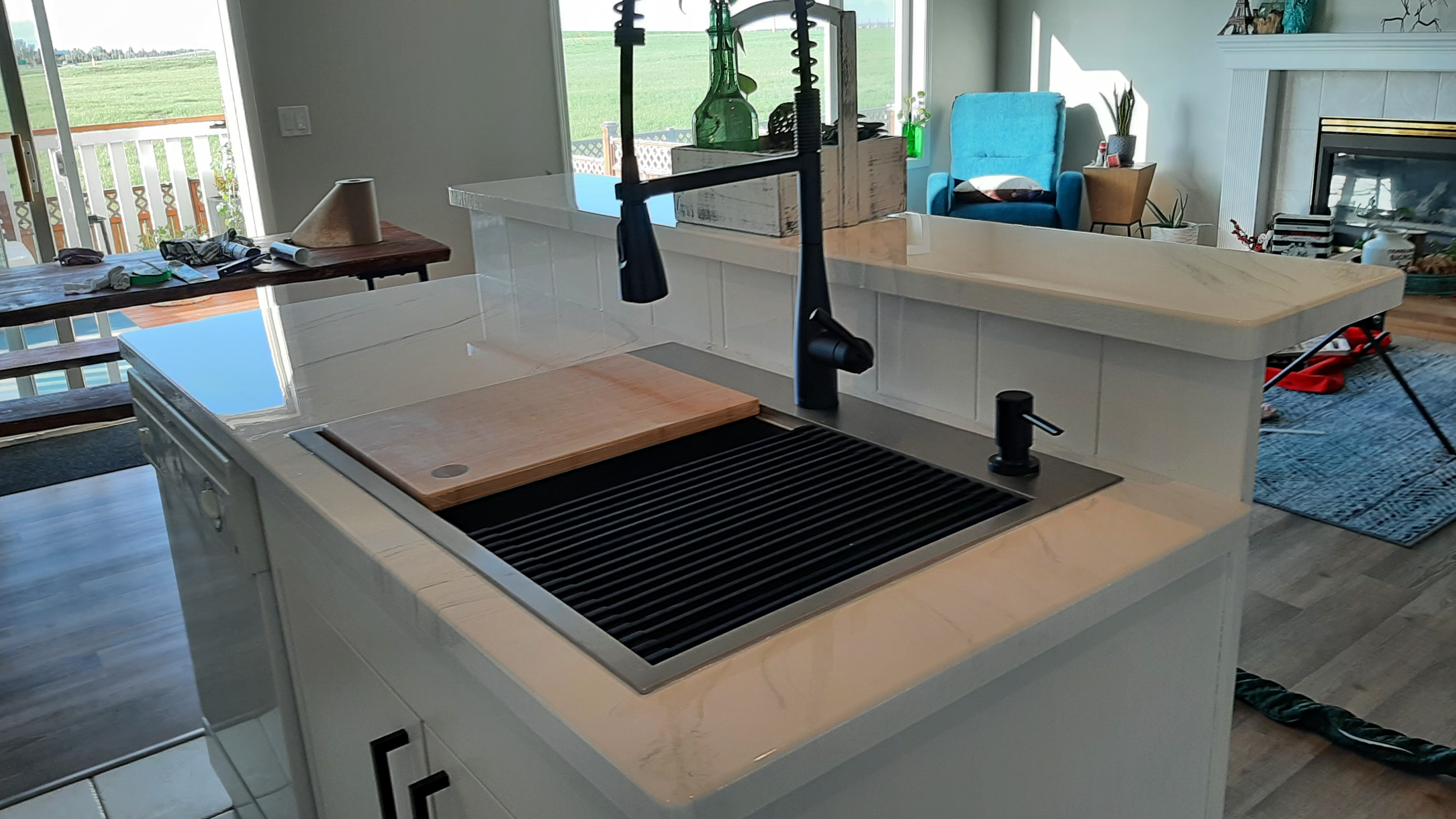 White kitchen island countertop resurfacing Calgary