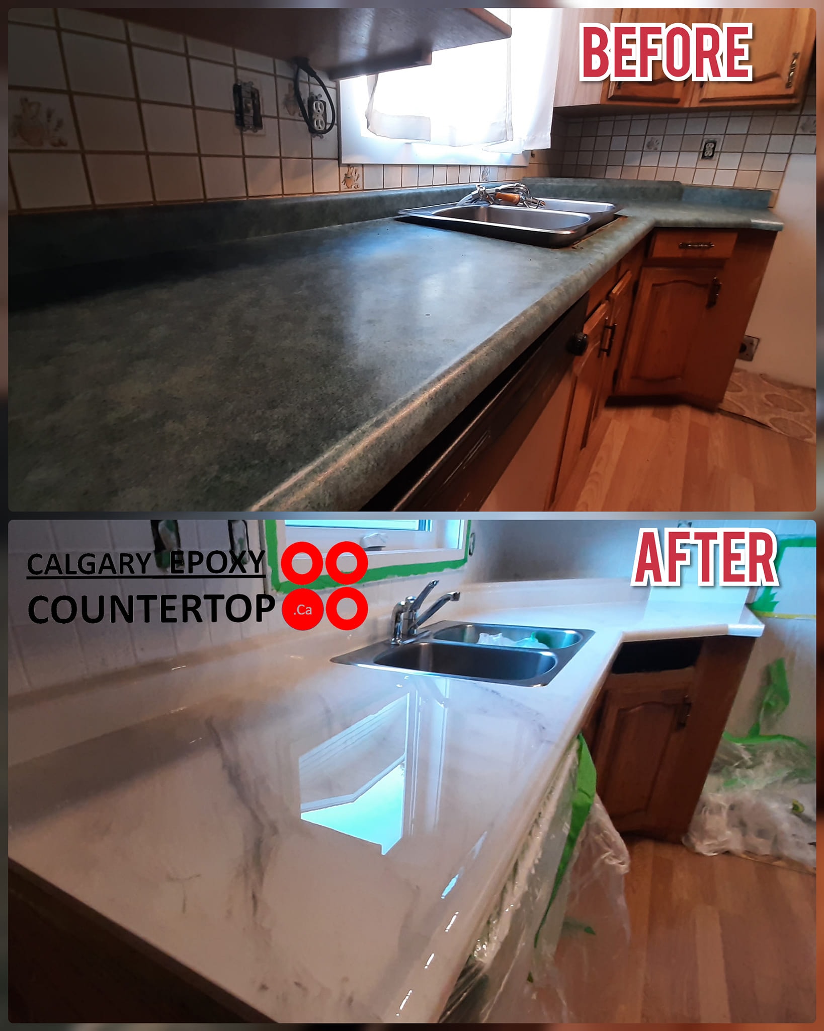 White marble epoxy countertop refinishing Calgary