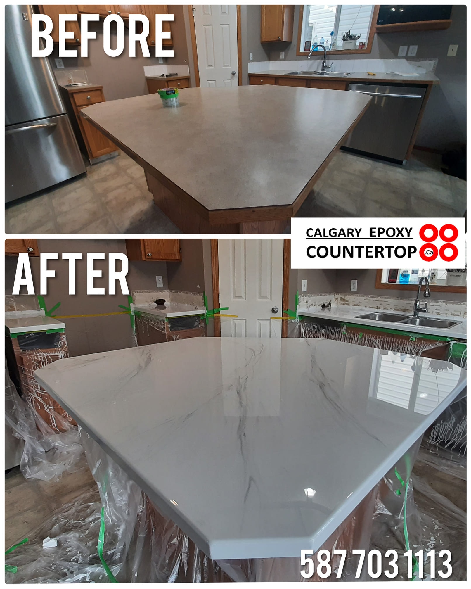 Dark stone epoxy countertop Calgary kitchen island