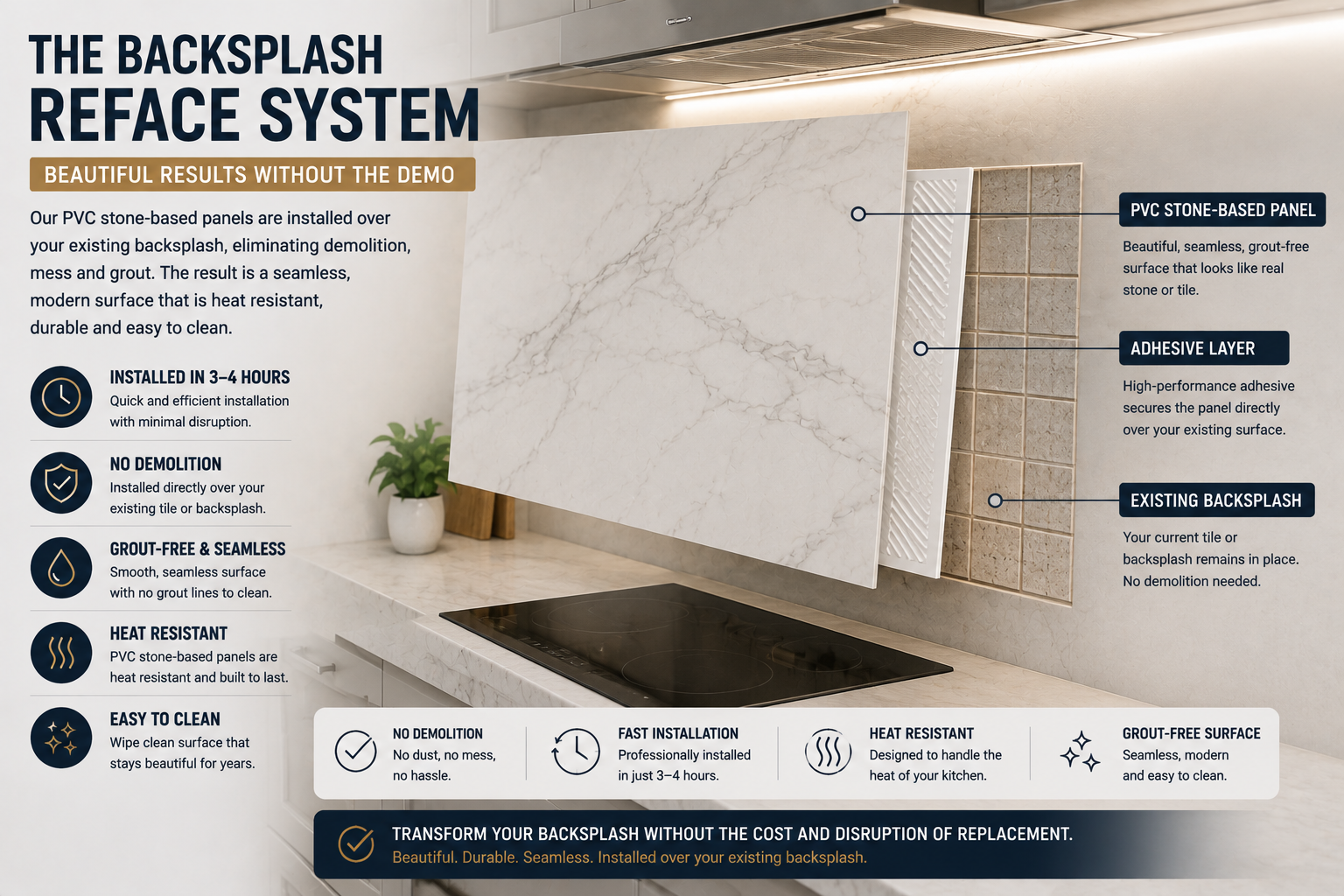 Backsplash refacing system installation Calgary