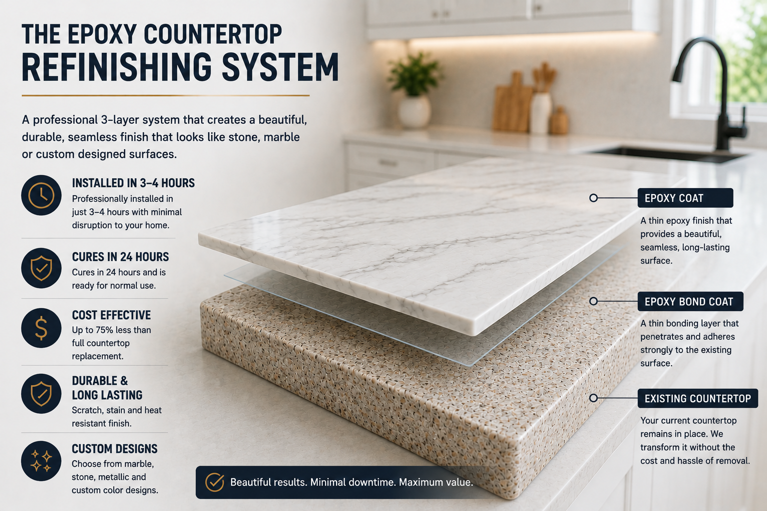 Epoxy countertop refinishing system layers diagram